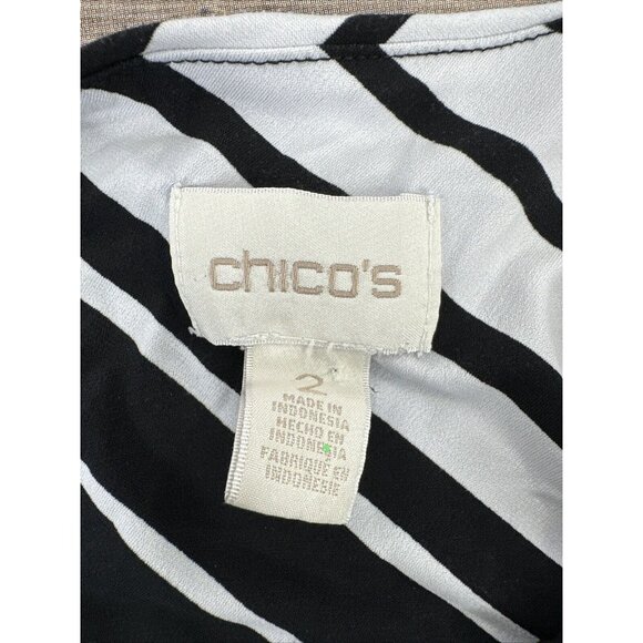 Chicos Maxi Dress Womens Size 2 Black White Striped Short Sleeve Stretch - Picture 10 of 13